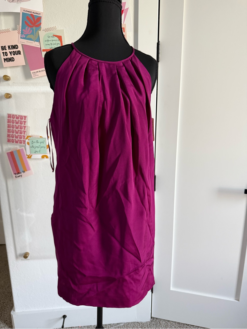 Jay Godfrey Pleated Shift Dress In Magenta